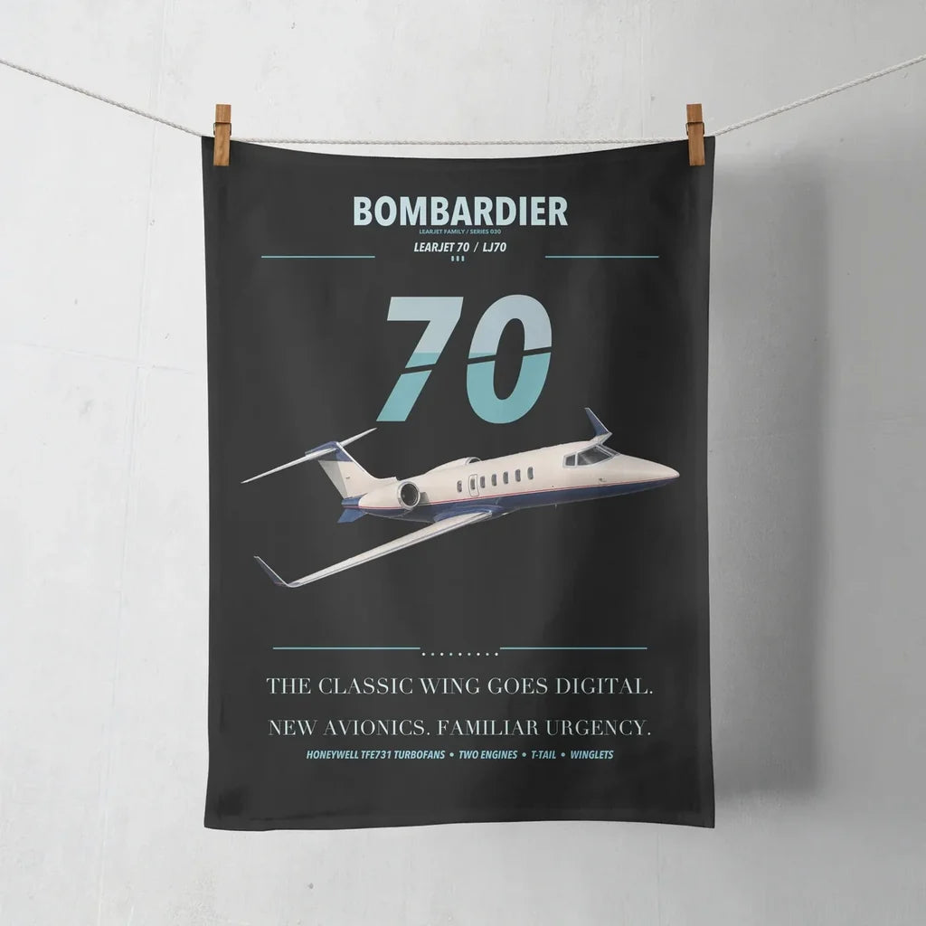 Bombardier Learjet 70 design on black towel