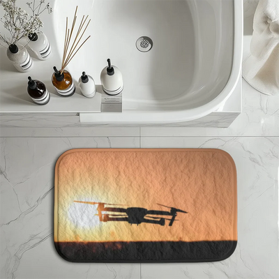 Amazing Drone in Sunset aviation design on soft absorbent fabric with non-slip backing bath mat.