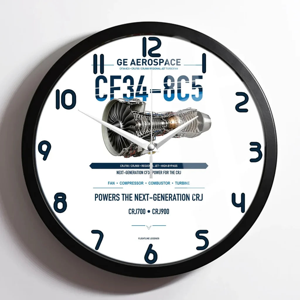 CF34-8C5 design on white framed wall clock