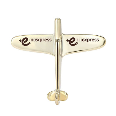 Side view of HK Express Airlines Airplane Shape aviation airplane-shape brooch in polished alloy, polished finish.