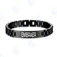 Thumbnail for Embraer & Text aviation-themed chain bracelet, polished stainless steel.