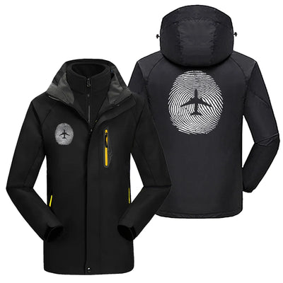 Aviation Finger Print aviation design printed on heavyweight insulated shell with snow cuffs thick ski jacket.