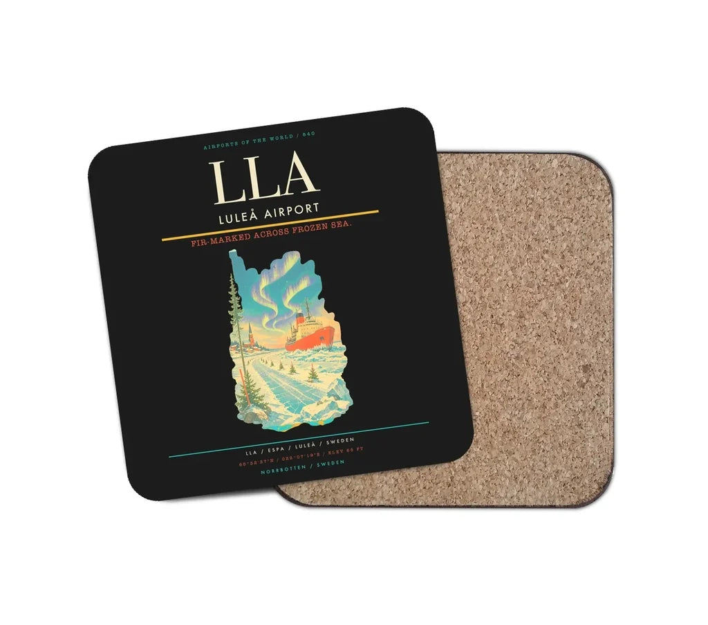 Luleå Airport (LLA) design on black 1 piece coaster
