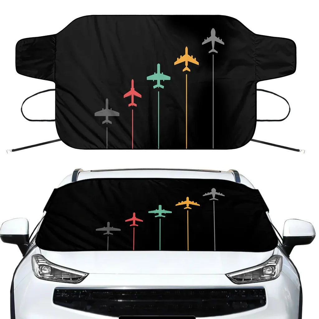 Black & White Super Travel Icons Black Car aviation design on car windshield cover.