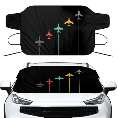Black & White Super Travel Icons Black Car aviation design on car windshield cover.