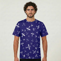Thumbnail for Seamless Propellers aviation design printed on soft cotton 3D-print T-shirt.