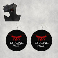 Thumbnail for Drone aviation drop earrings, wood with metal hooks body with engraved detail.