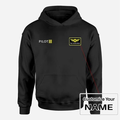 Pilot & Stripes (3 Lines) aviation design on soft cotton blend men's hoodie with small chest logo.