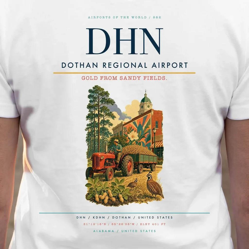 Dothan Regional Airport (DHN) double-side t-shirt design close-up cover