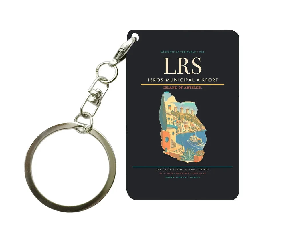 Leros Municipal Airport (LRS) design on black key chain