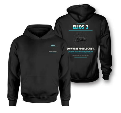 Flyability Elios 3 design on black hoodie