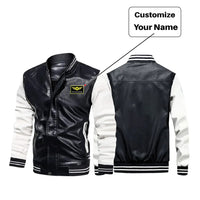 Thumbnail for Custom Name aviation design printed on genuine leather with modern tailored fit stylish leather jacket.