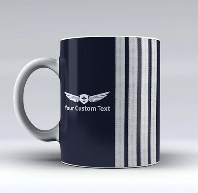 Customizable Name & Special Silver Epaulettes aviation design on ceramic mug, premium ceramic with glazed finish.