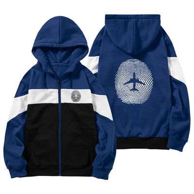 Aviation Finger Print aviation design on colourful cotton blend colourful zipped hoodie.
