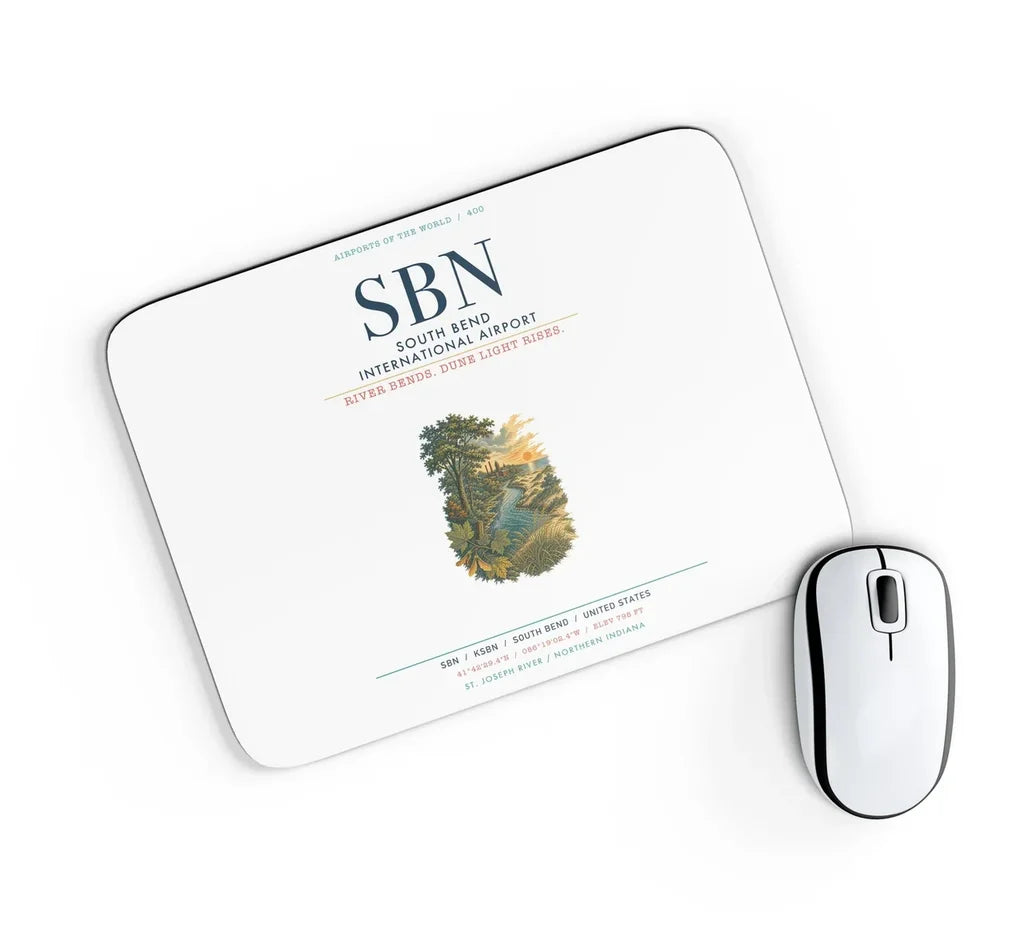 South Bend International Airport (SBN) design on white rectangle mouse pad