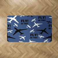 Thumbnail for Fly Be Free (Blue) aviation design on durable carpet pile with non-slip backing rectangle carpet floor mat.
