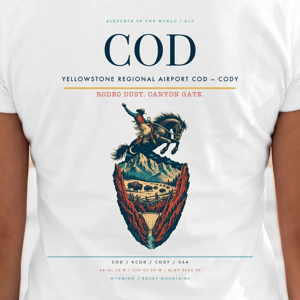 Yellowstone Regional Airport (COD) double-side t-shirt design close-up cover