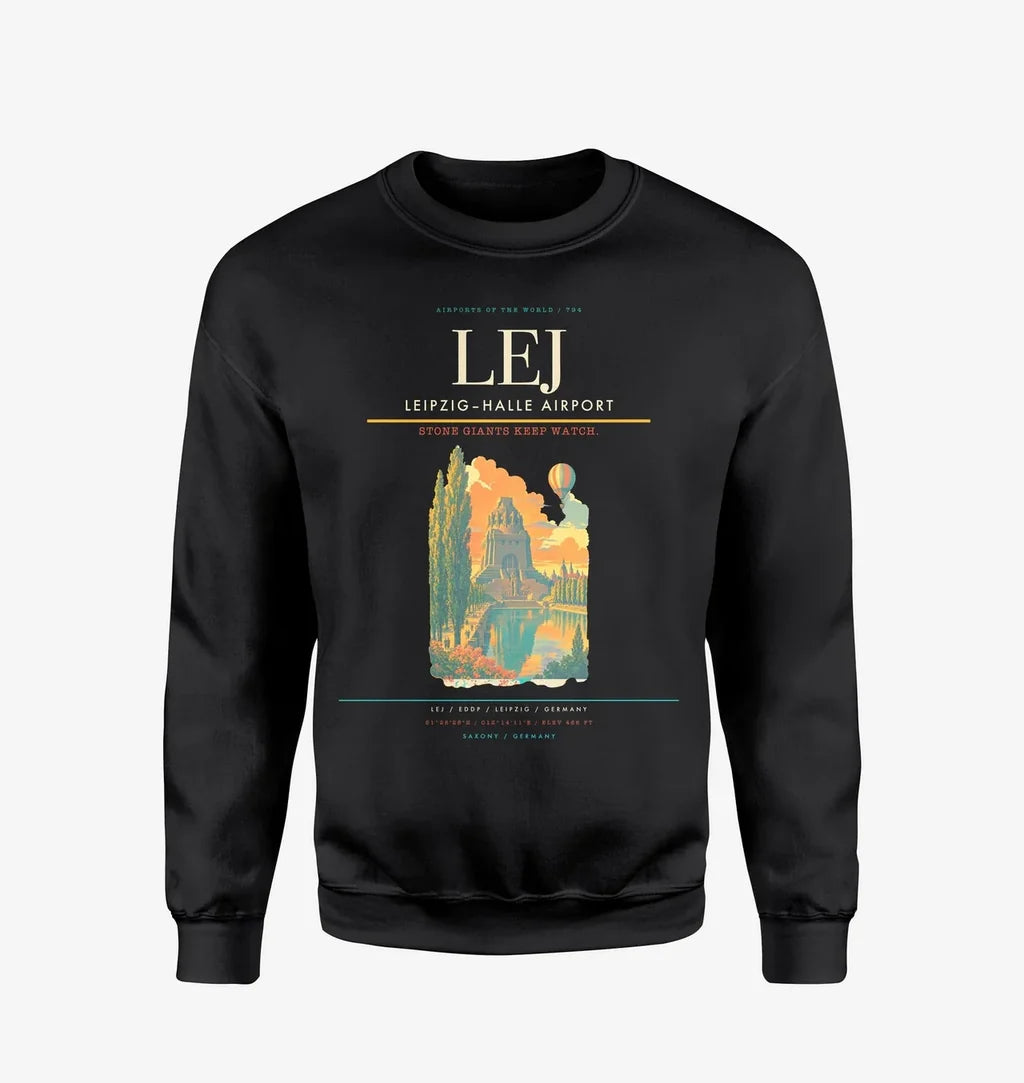 Leipzig–Halle Airport (LEJ) design on black sweatshirt