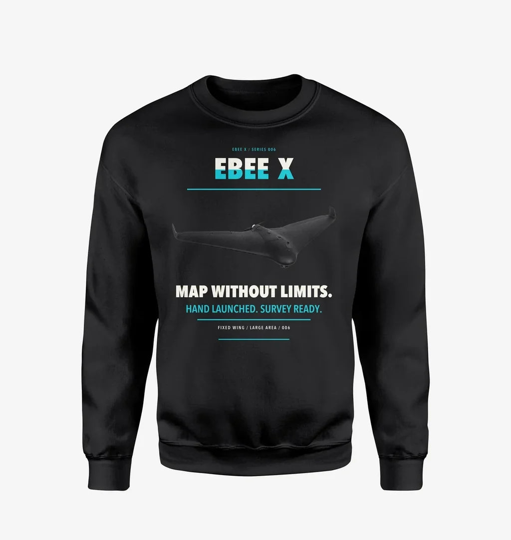 AgEagle eBee X design on black sweatshirt