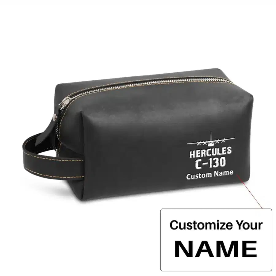 Hercules C-130 & Plane Leather Clutch aviation print leather clutch toiletry bag, leather.