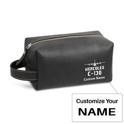Hercules C-130 & Plane Leather Clutch aviation print leather clutch toiletry bag, leather.