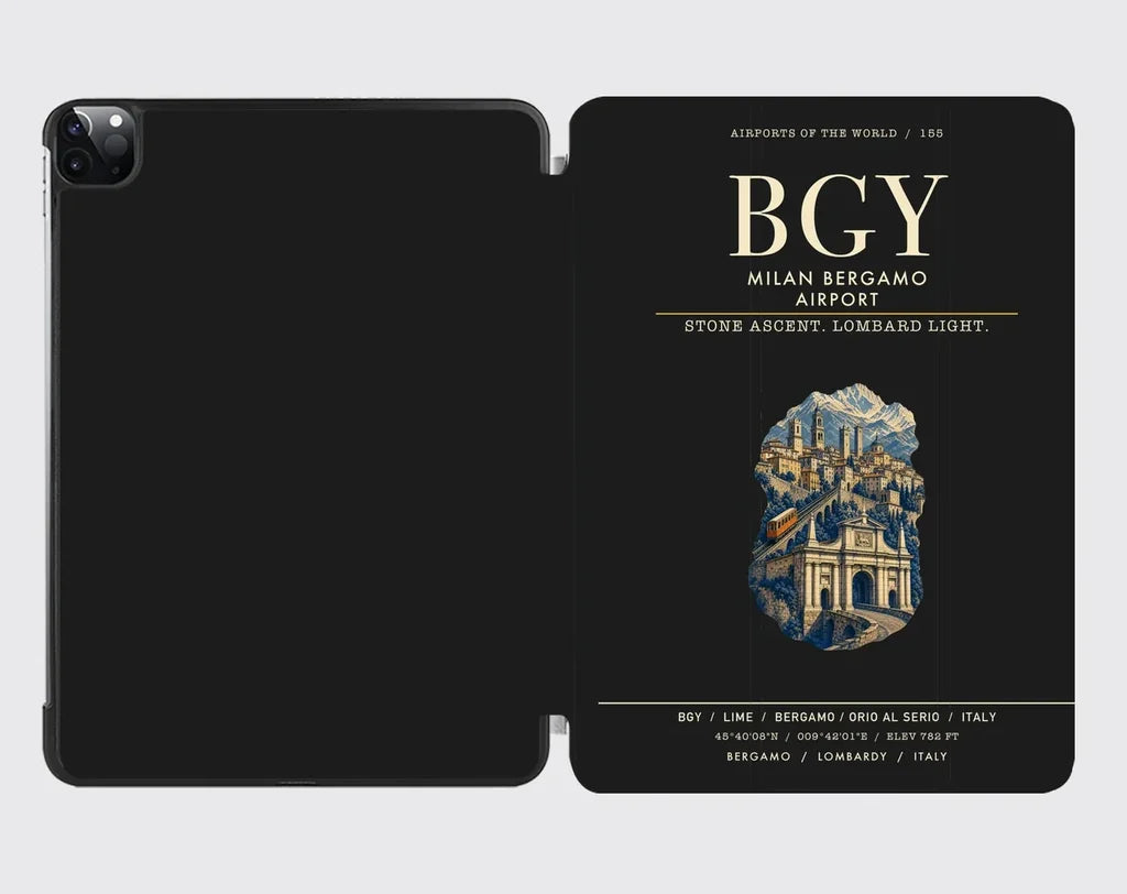 Milan Bergamo Airport (BGY) design on black ipad tablet case