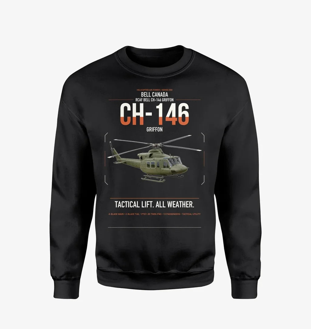 Bell Canada CH-146 Griffon design on black sweatshirt