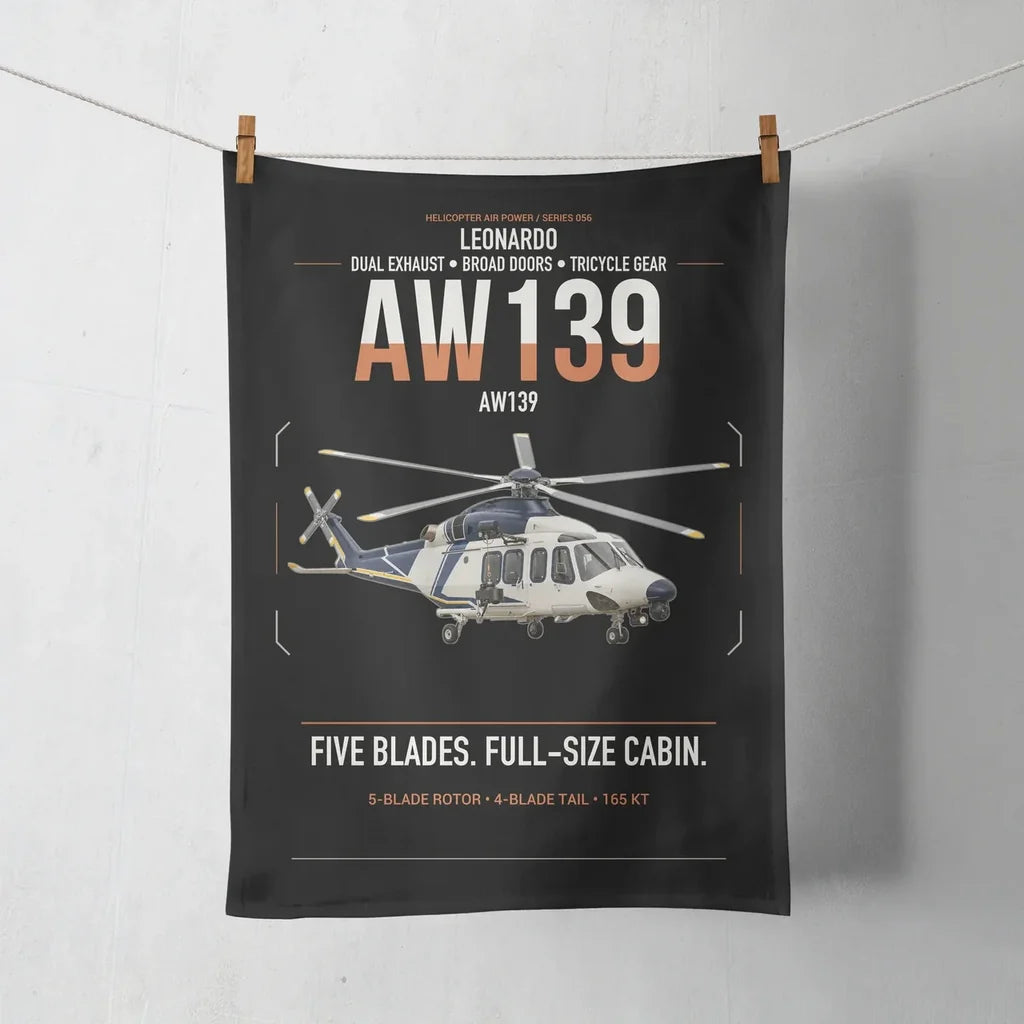 Leonardo AW139 design on black towel