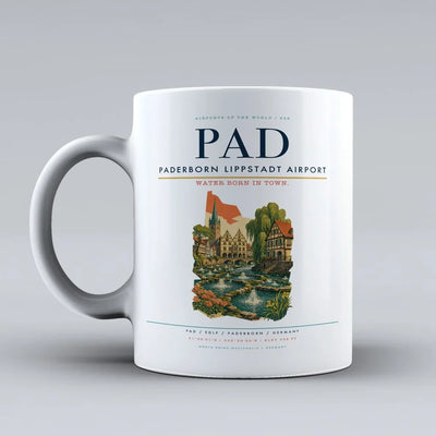 Paderborn Lippstadt Airport (PAD) airport code design on white ceramic mug