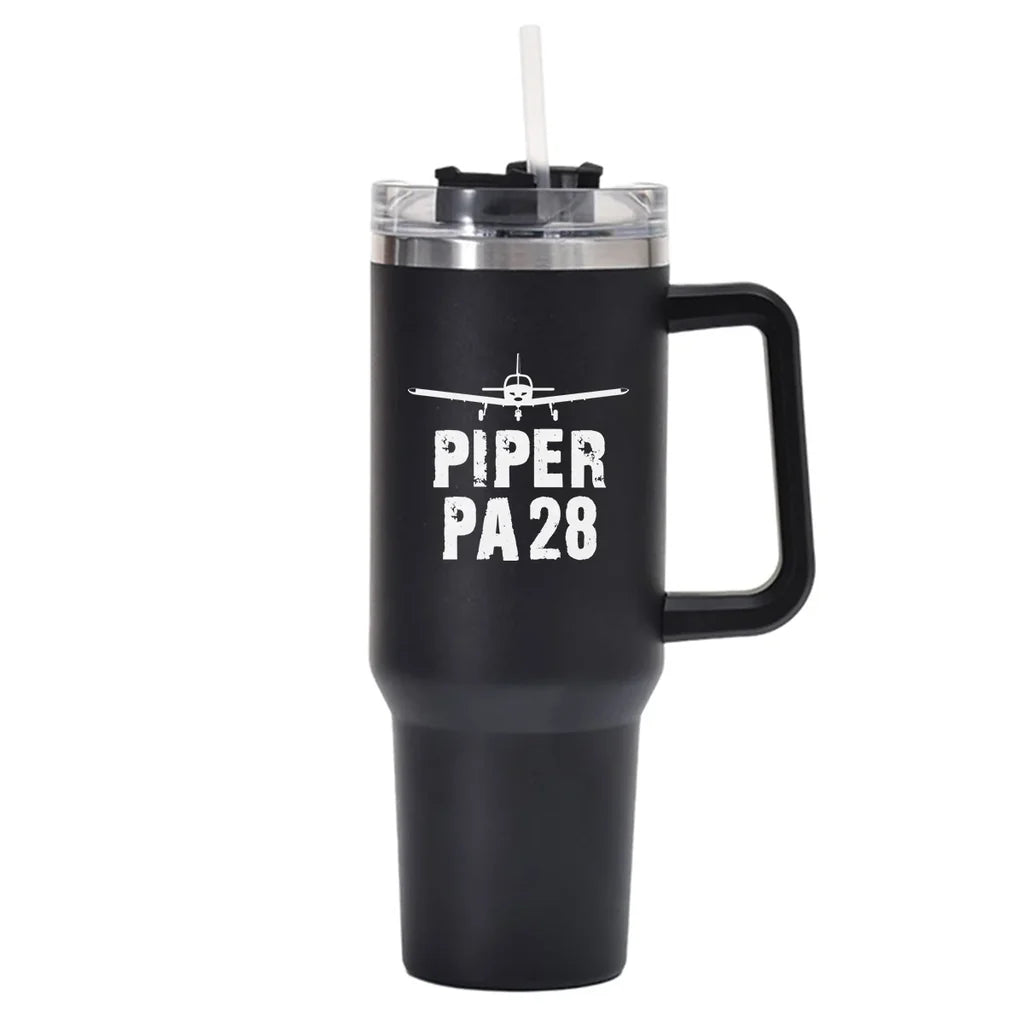 Piper PA28 & Plane 40oz Stainless Steel Car Mug With Holder aviation design on 40oz car mug, 40oz vacuum-insulated.