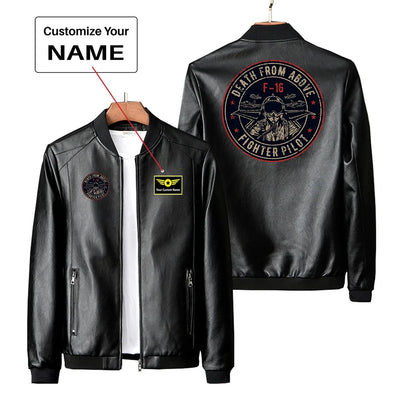 Fighter Jet 16 - Death From Above PU aviation design printed on genuine leather with quilted lining leather jacket.