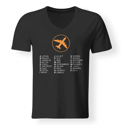 Aviation Alphabet 2 aviation design printed on soft cotton V-neck T-shirt.