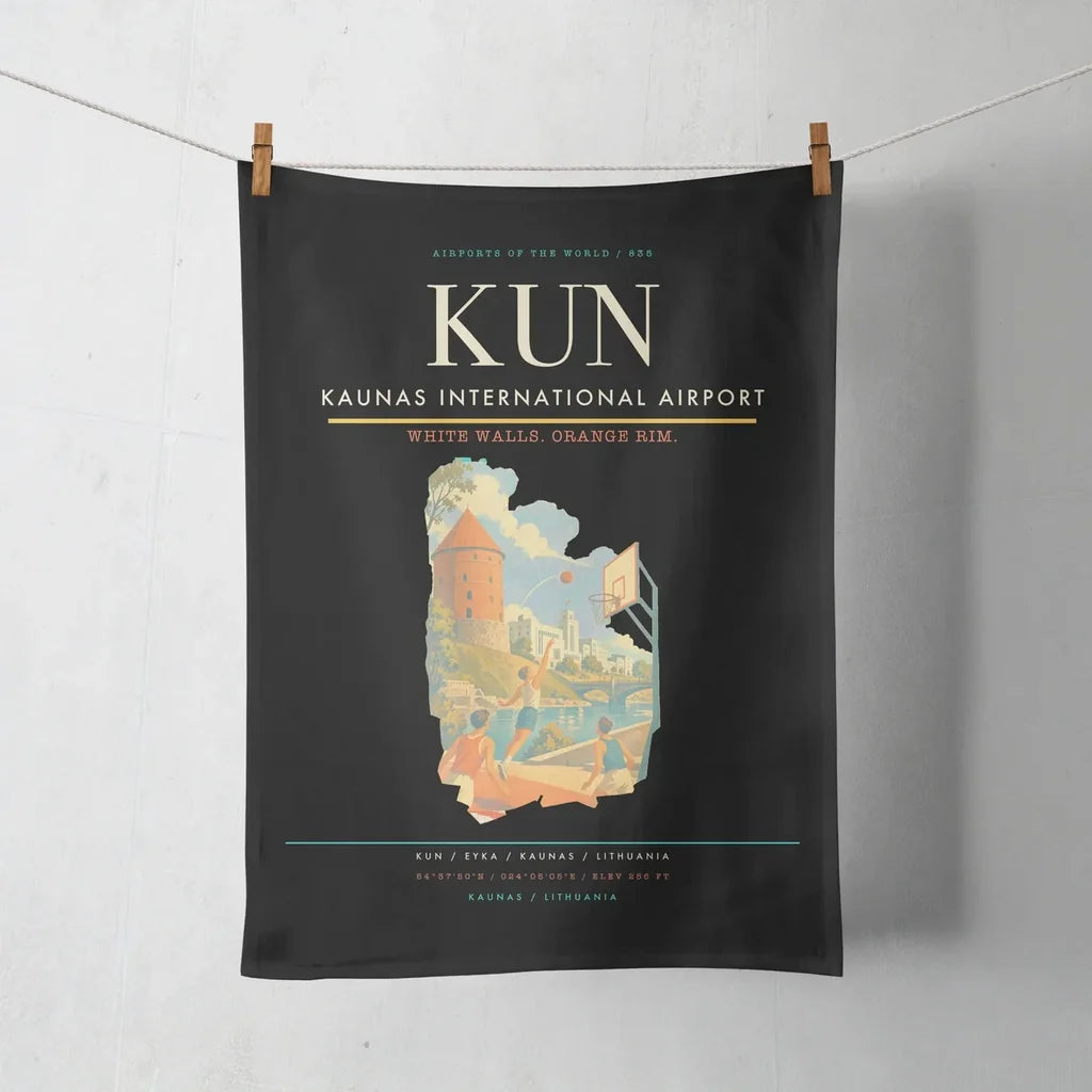 Kaunas International Airport (KUN) design on black towel