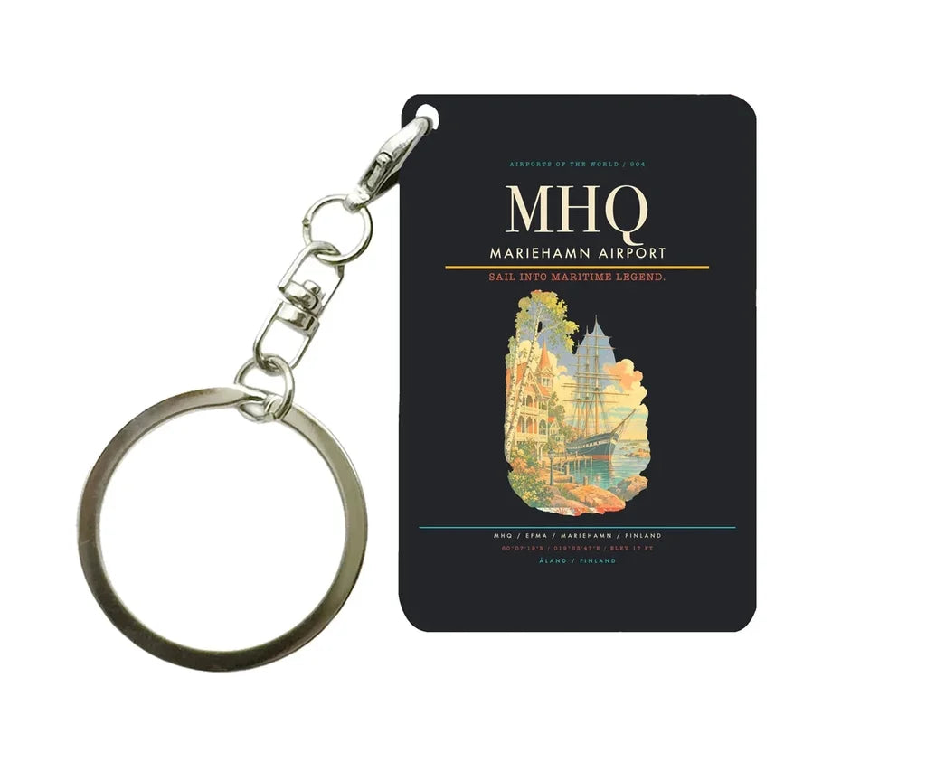 Mariehamn Airport (MHQ) design on black key chain