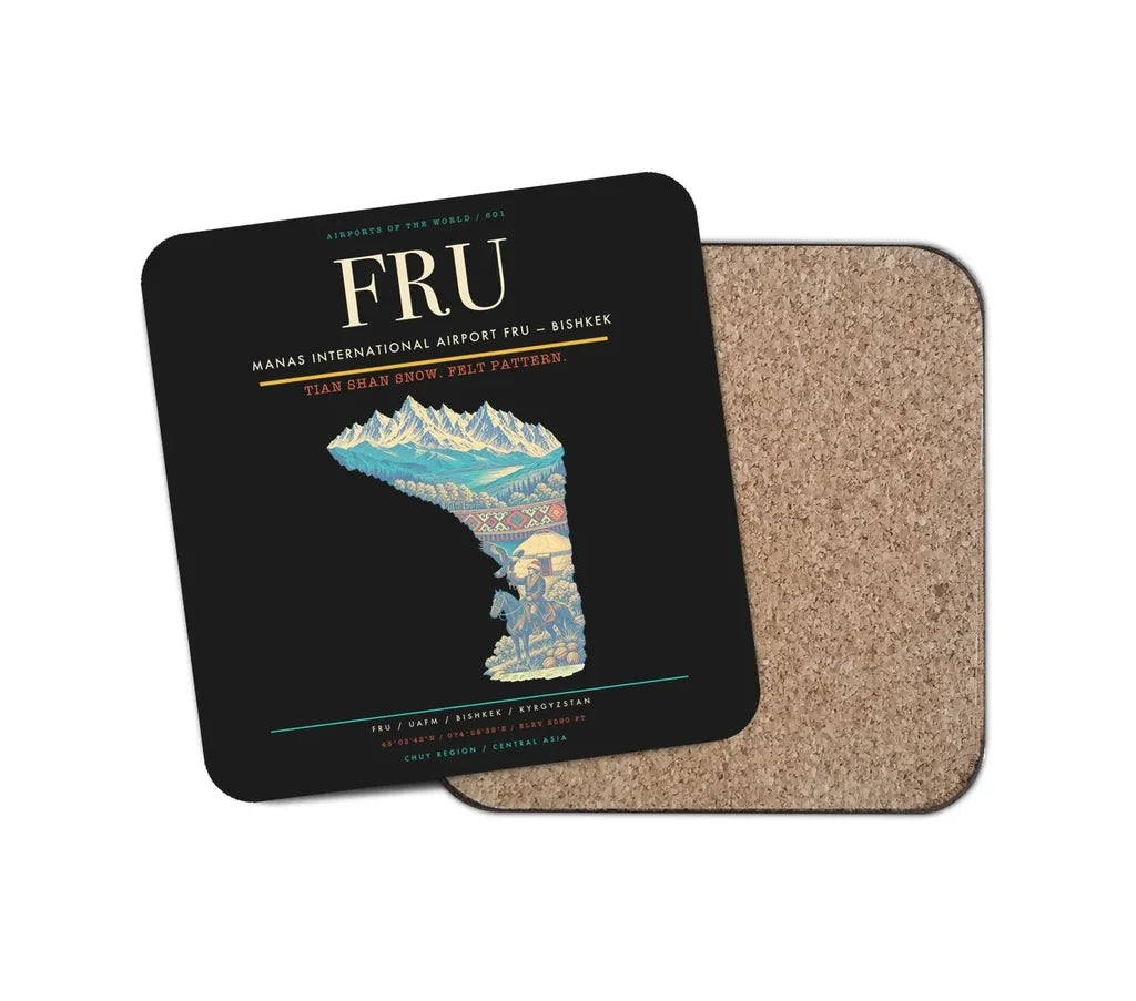 Manas International Airport (FRU) design on black 1 piece coaster