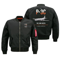 Thumbnail for P-3C Orion design on black bomber jacket, double-side print