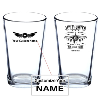 Jet Fighter - The Sky is Yours Beer & aviation design on beer water glass, versatile drinkware.