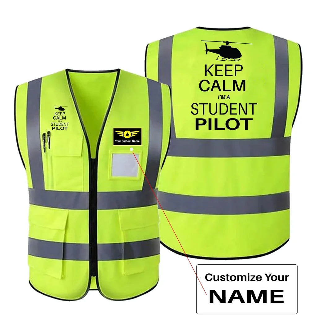 Student Pilot (Helicopter) aviation design printed on high-visibility reflective fabric reflective vest.