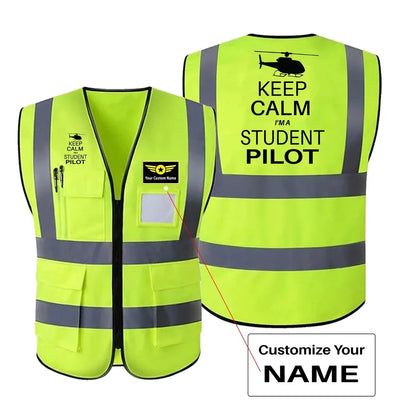 Student Pilot (Helicopter) aviation design printed on high-visibility reflective fabric reflective vest.