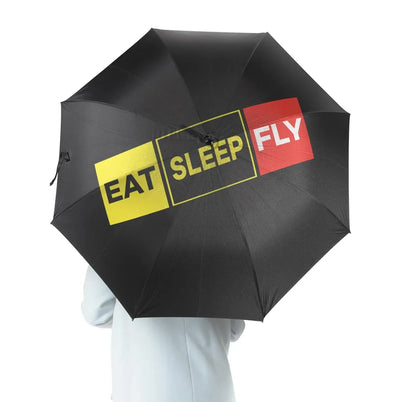 Eat Sleep Fly (Colourful) aviation design on windproof polyester umbrella.