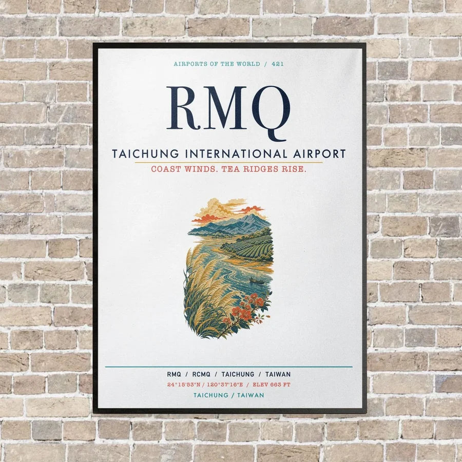 Taichung International Airport RMQ vertical canvas print - framed - white background