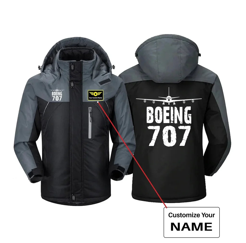 Boeing 707 & Plane aviation design printed on heavyweight insulated shell thick winter jacket.