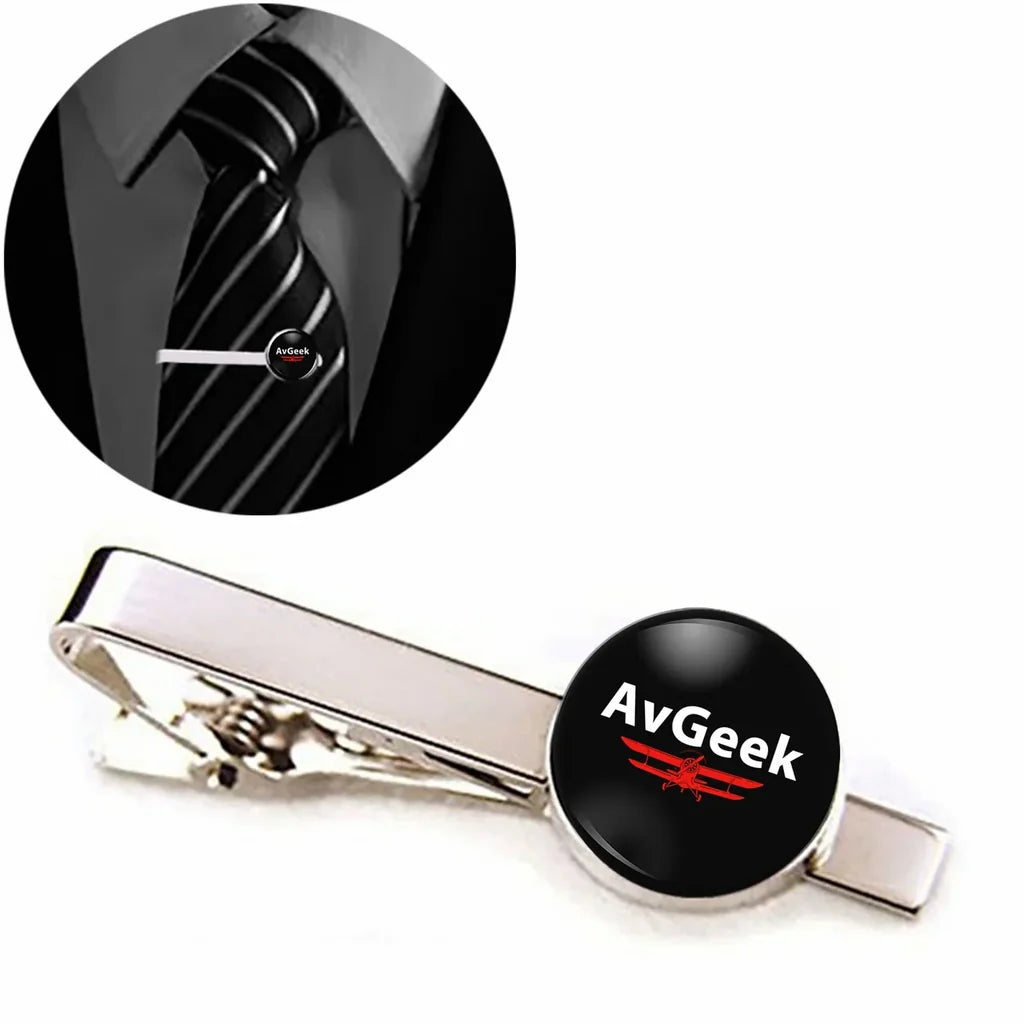 Side view of Avgeek aviation tie clip in stainless steel, polished finish.