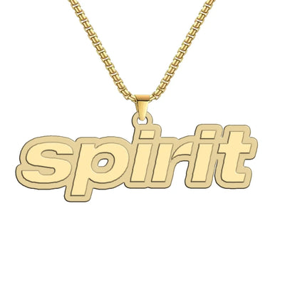 Spirit Airlines aviation hollow necklace, polished metal body with engraved detail.