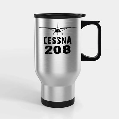Cessna 208 & Plane Travel Mugs (With Holder) aviation design on travel mug with holder, insulated double-wall with car-cup ba.