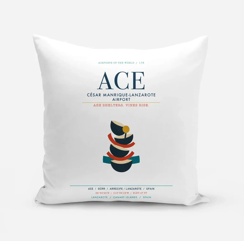 César Manrique-Lanzarote Airport (ACE) design on white pillow