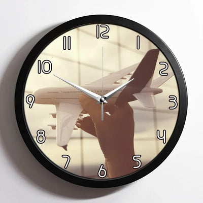 Follow Your Dreams aviation design on premium wood and metal wall clock.