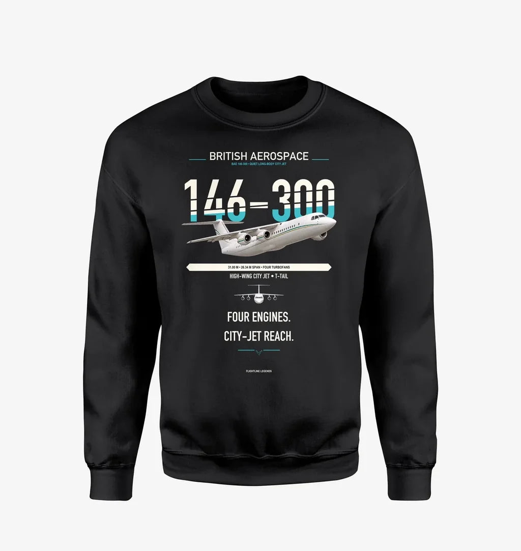 BAe 146-300 design on black sweatshirt