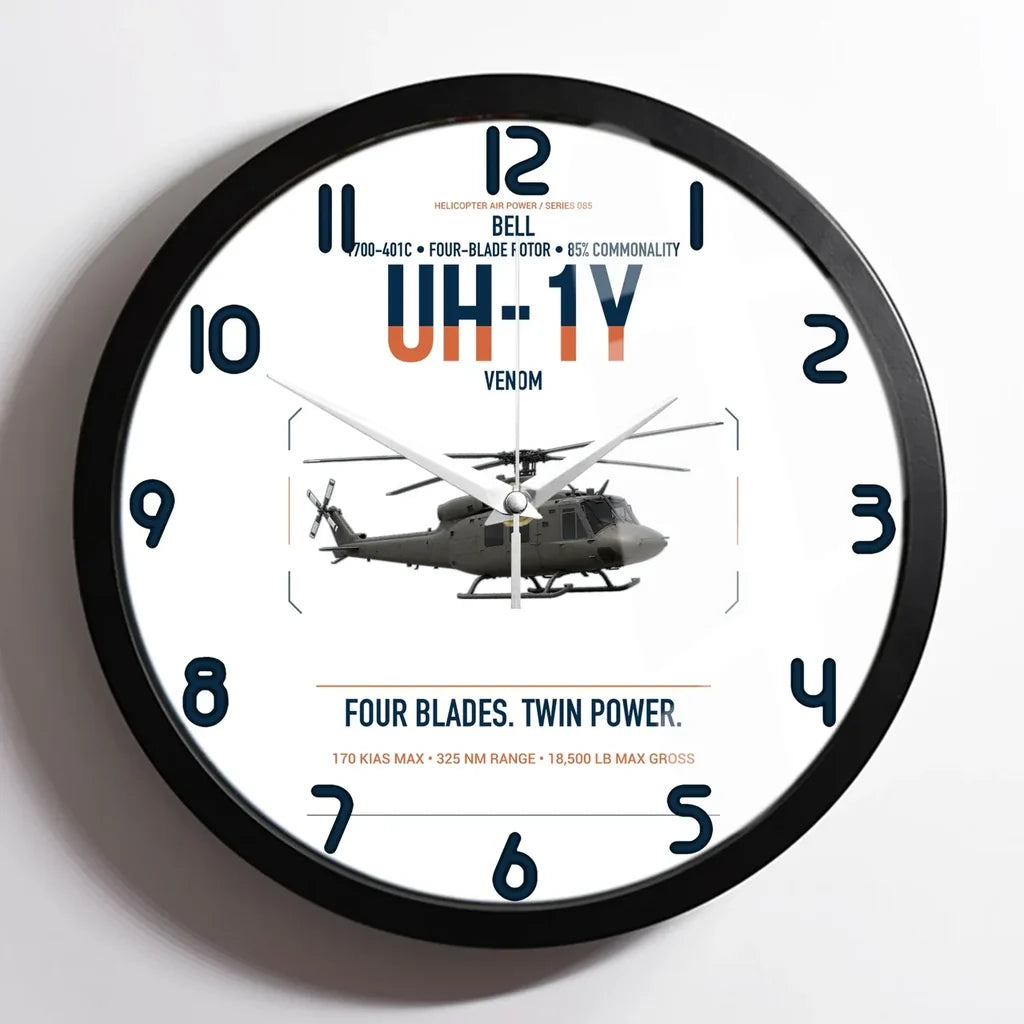 Bell UH-1Y Venom design on white framed wall clock