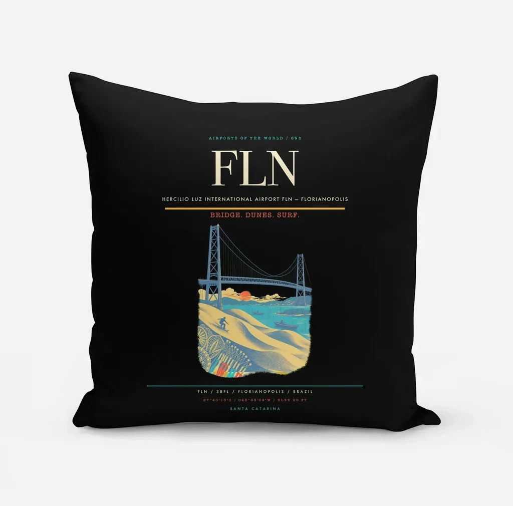 Hercilio Luz International Airport (FLN) design on black pillow